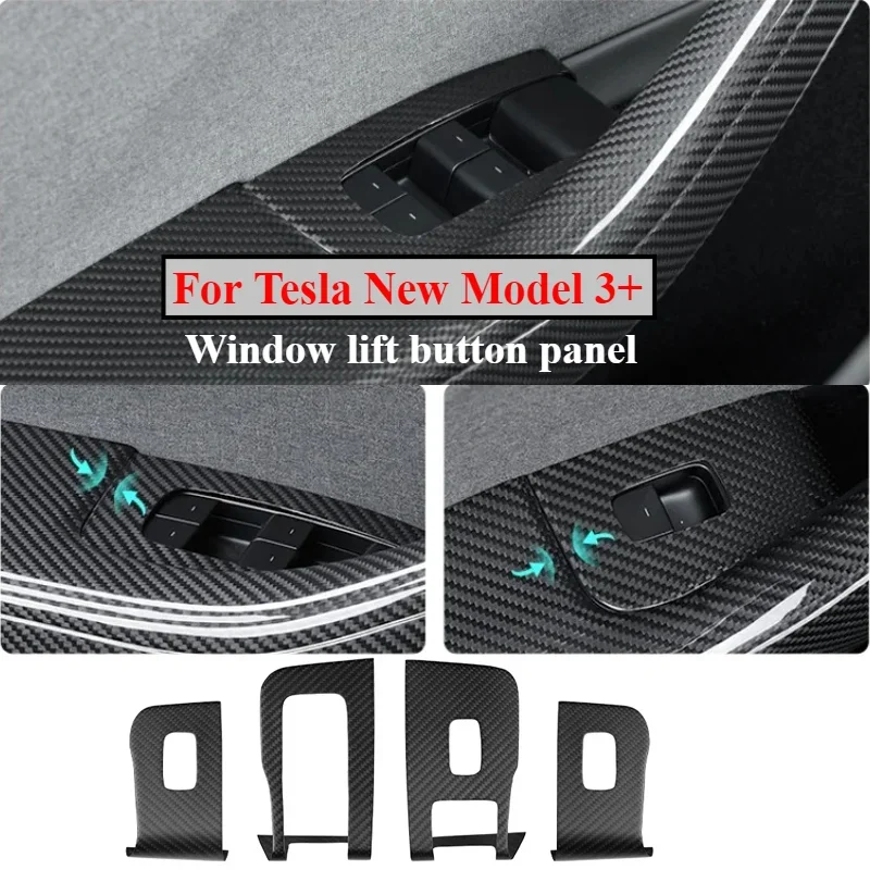 

Real Dry Carbon Fiber Window Lifter Switch Buttons For Tesla Model 3 Y Highland 2024 Door Open Handle Cover Car Protect Sticker