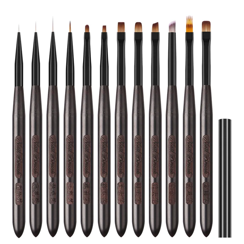 1/12개 네일 드로잉 브러쉬 매니큐어 라인 페인팅 그라데이션 UV 젤 연장 빌더 드로잉 펜 샌달우드