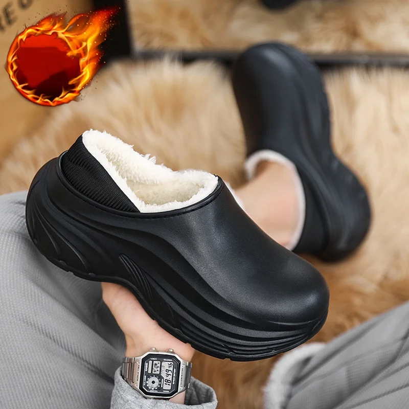 Cotton Slippers for Men and Women, Autumn and Winter, with Heel, Fleece-Lined, Thickened, Non-Slip, Large Size, Suitable for Outdoor Use