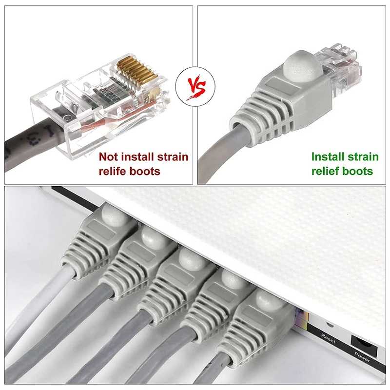 RJ45 Crimp Tool Kit With 20PCS Cat5 RJ45 Connectors, 20PCS Strain Relief Boots, 1 Mini Wire Stripper 1 RJ45 Cable Tester