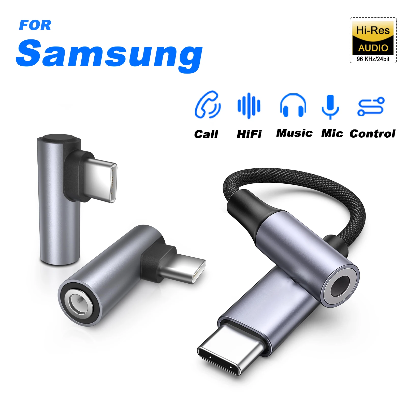 USB C to 3.5mm Audio Adapter Type C to Headphone Auxiliary Jack 24bit/96kHz HiFi DAC Cable For Galaxy S23 S23+ Ultra S22 S21 S20