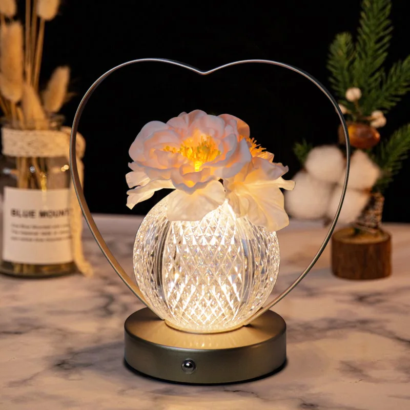 

Портативный ночник в форме камелии в форме сердца, светодиодный букет гвоздей, окружающая декоративная настольная лампа, орнамент, креативный подарок