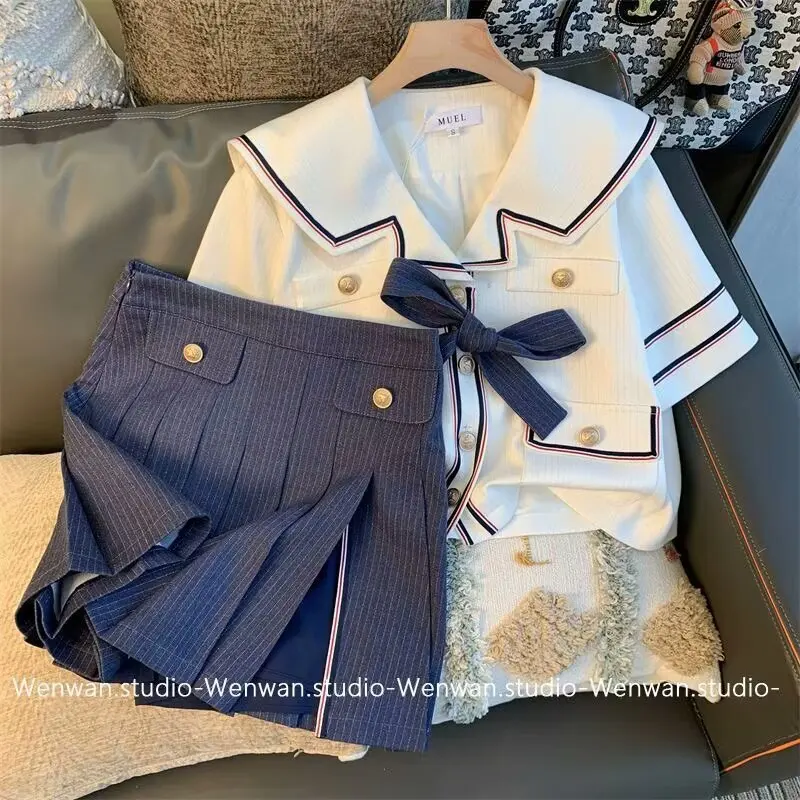 Children\'s Clothing Sets Bow Knit Sweater +Pleated Skirt Set Kids Clothes for Girls Knitted Sets Infant Designer Clothes