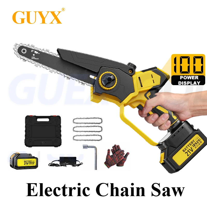 

21V Rechargeable High-power Electric Chain Saw Household Small Handheld Single Hand Saw Outdoor Logging Saw Orchard Pruning