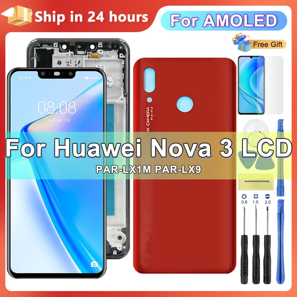 Nova 3 Screen with Frame for Huawei nova 3 PAR-LX1M PAR-LX9 Lcd Display Touch Screen Digitizer Assembly Replacement