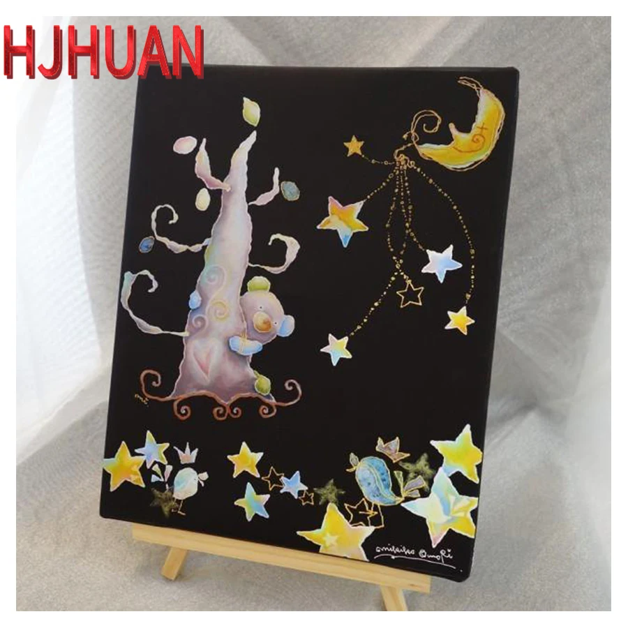 Cartoon Diamond Painting for Children's Room Decoration, Moon and Stars,  Mosaic Embroidery, Full Square Round Drill, New