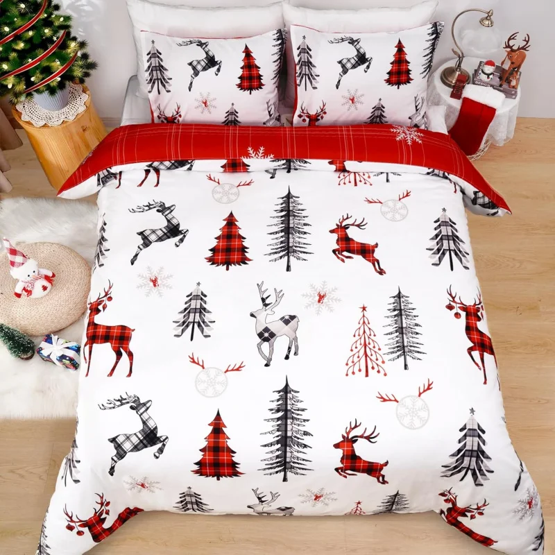 Christmas duvet cover large 3PCS reindeer pattern ultra-fine fiber bedding set with zipper (2 pillowcases, no duvet)