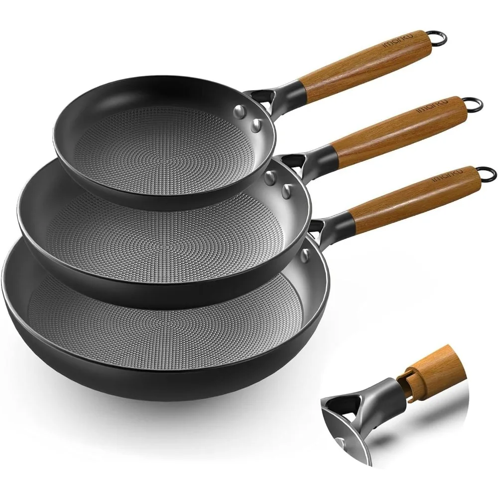 Non Stick Frying Pans - 8&10&12 Inch Cast Iron Skillets Professional Cast Iron Pan Dishwasher Safe Nonstick Frying Pan Set