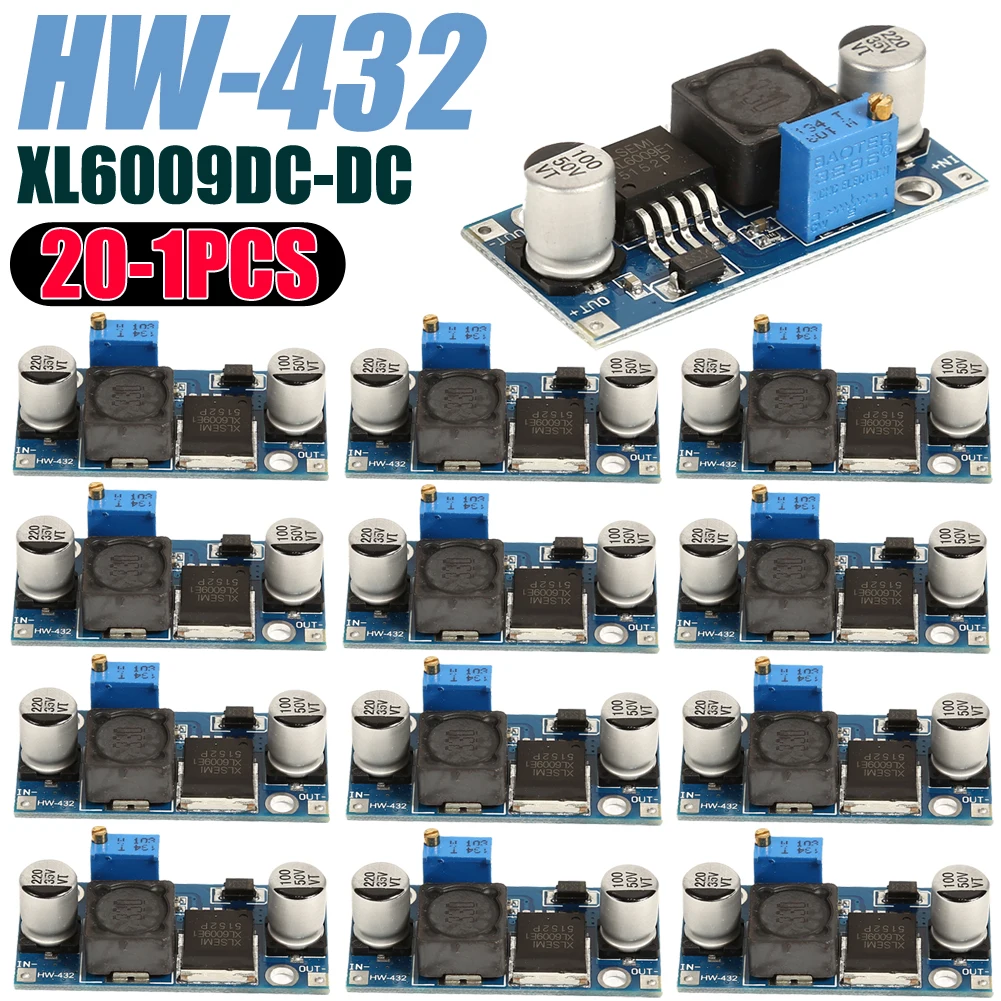 20-1 PCS HW-432 Adjustable XL6009 DC-DC 5V/6V/9V/12V to 24V Output Adjustable Boost Module Plate Step Up Module Board