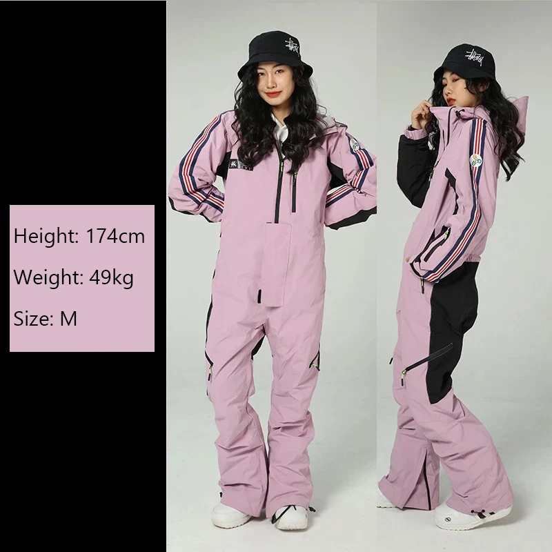 

New Winter Ski Suit Outdoor One-piece Ski Suit Snowboard Warm Windproof Thick Wool Collar Sport Jumpsuit Zipper Women's Ski Suit