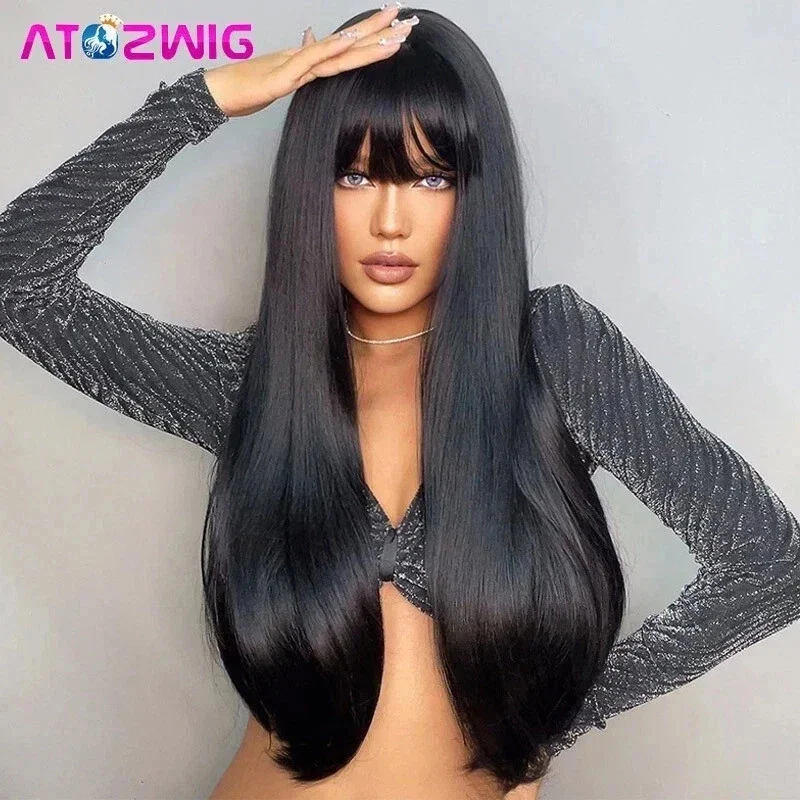 Hair New Fashion Sexy Women's Long Natural Black Straight Wigs 24 In