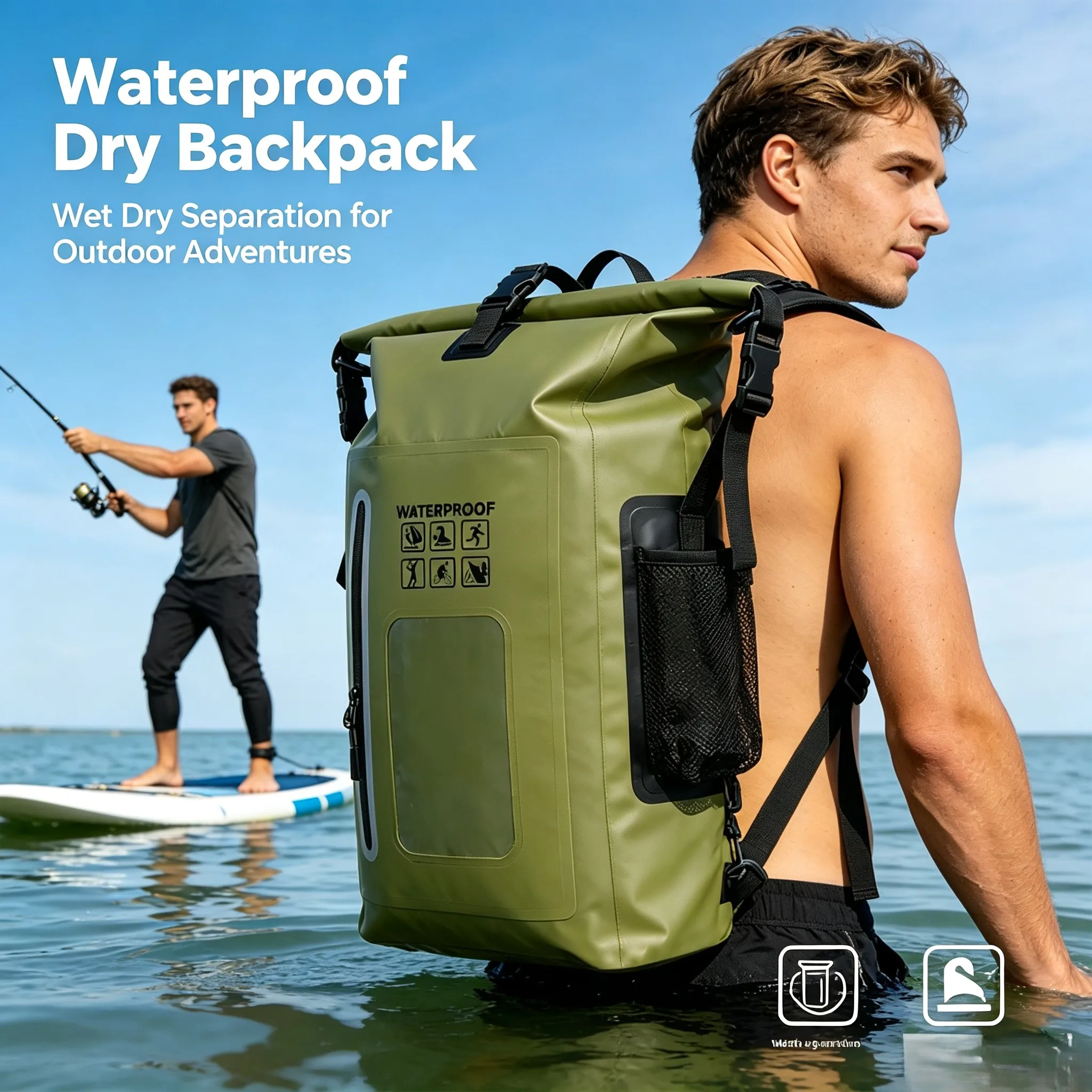 25L Waterproof Dry Backpack Wet Dry Separation for Outdoor Camping Hiking Fishing Travel Swimming Drift Storage Bag