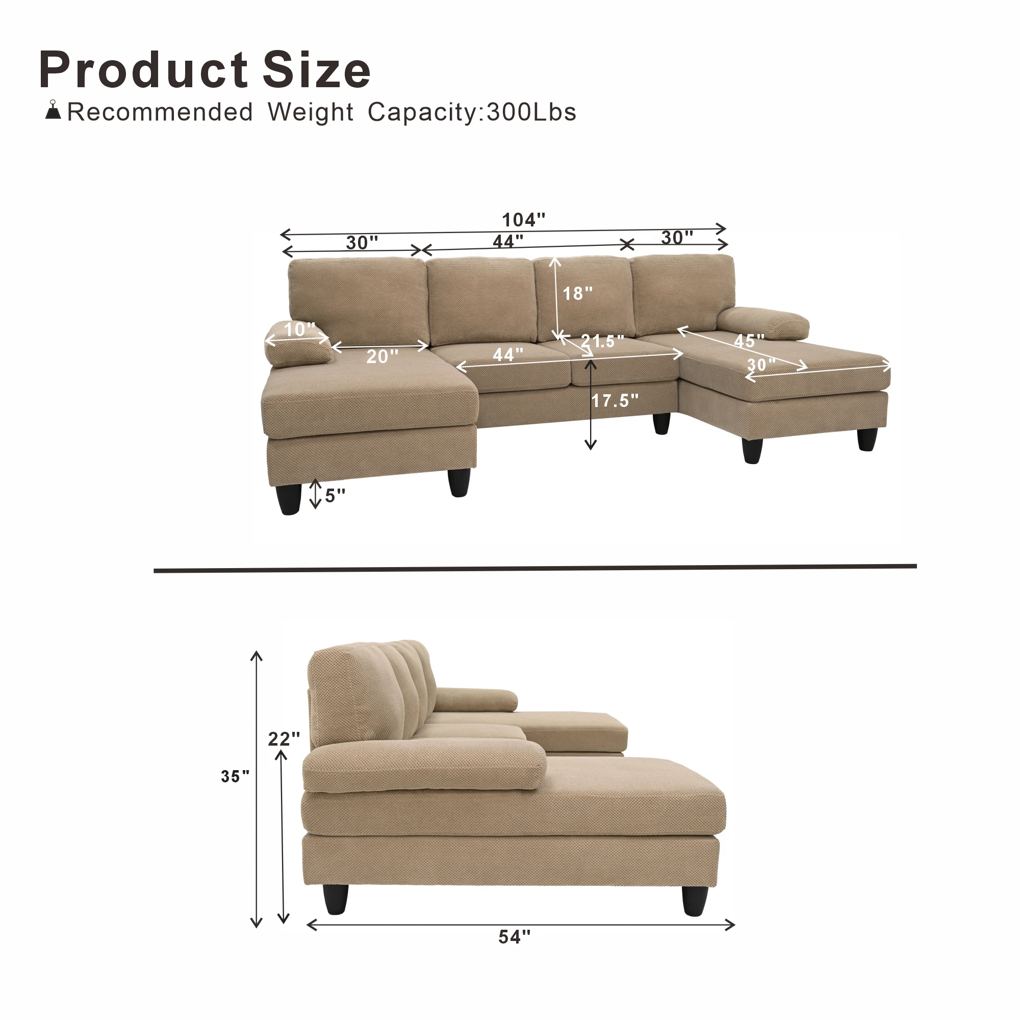 104-Inch Sofa With Soft Armrests Featuring A Spacious Layout Design Provides A Comfortable Seating Area And Is Suitable For Use In The Living Room