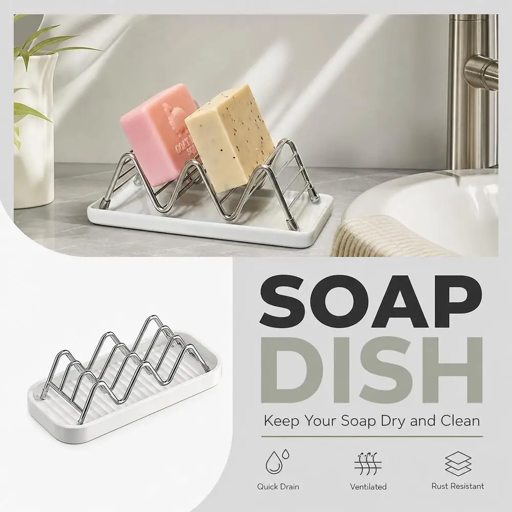 

Wavy Soap Holder Bathroom Countertop Soap Storage Tray Stainless Steel Sponge Draining Rack Kitchen Cleaner Organizer