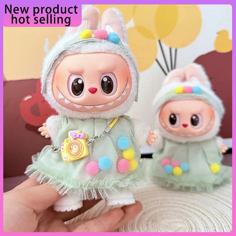 

Подходит для Labubu15-17 см, универсальная ткань первого второго третьего поколения, маленькое свежее зеленое платье, цветные шарики, одежда для кукол