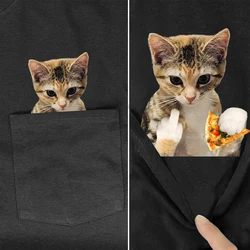 CLOOCL Funny Cats T-Shirts Cute Kitten Middle Finger Pizza Pocket Cotton Tees Men for Women Short Sleeve Shirts Hip Pop Tops