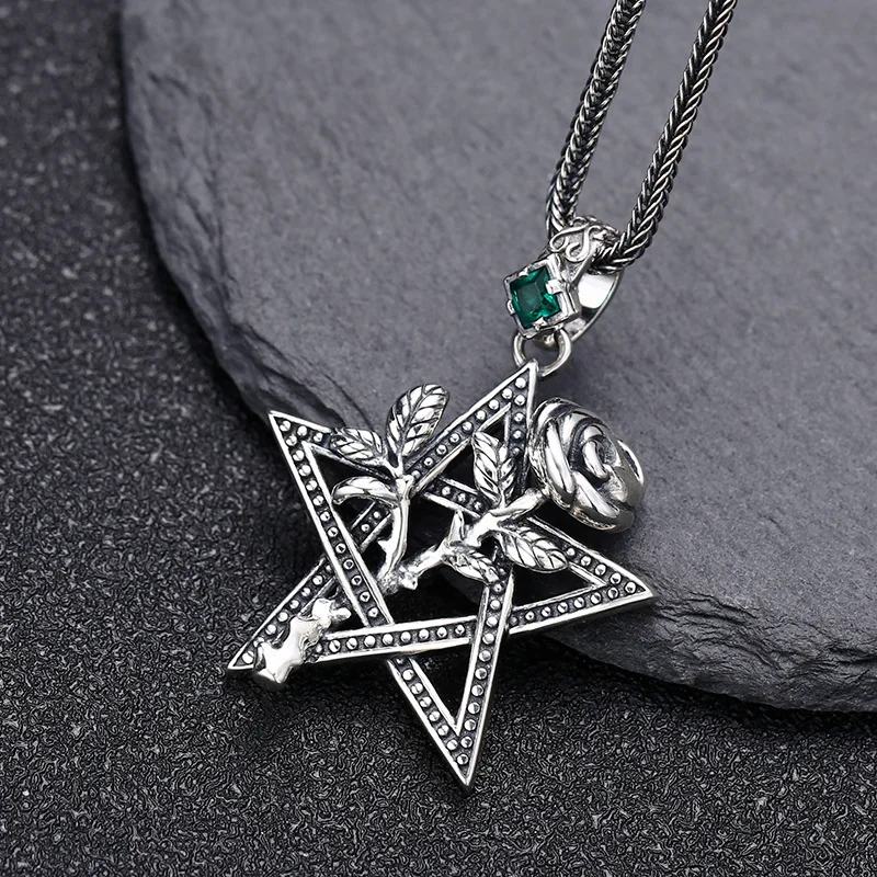 Genuine S925 Sterling Silver Pendants for Women Men New Fashion Hollow Rose Flowers Hexagram-star Punk Jewelry Wholesale