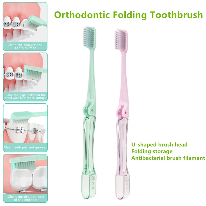 Professional Orthodontic Toothbrush Folding Silver Ion Soft Bristled Toothbrush U-shaped Clean Orthodontic Braces
