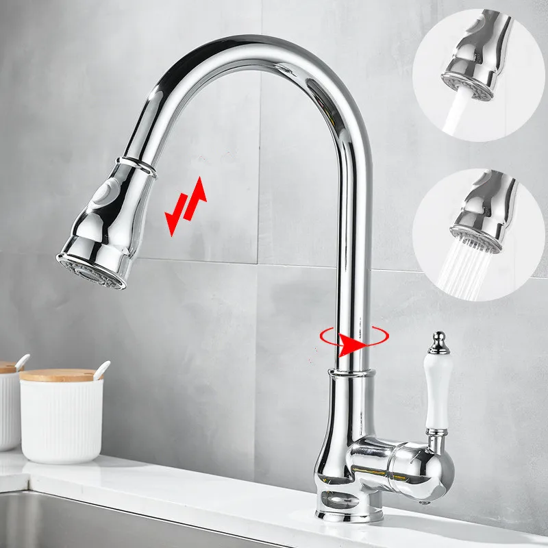 

Gold Pull Out Kitchen Faucets Chrome Single Handle Brass Kitchen Faucet Sink Tap Single Hole Rotating Water Mixer Tap Mixer Tap