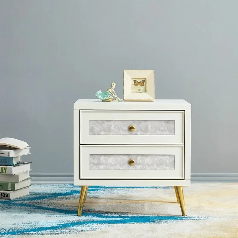 comodino di lusso, armadietto comodino conchiglia per camera da letto, piccolo appartamento moderno e semplice per soggiorno, piccolo armadietto laterale bianco