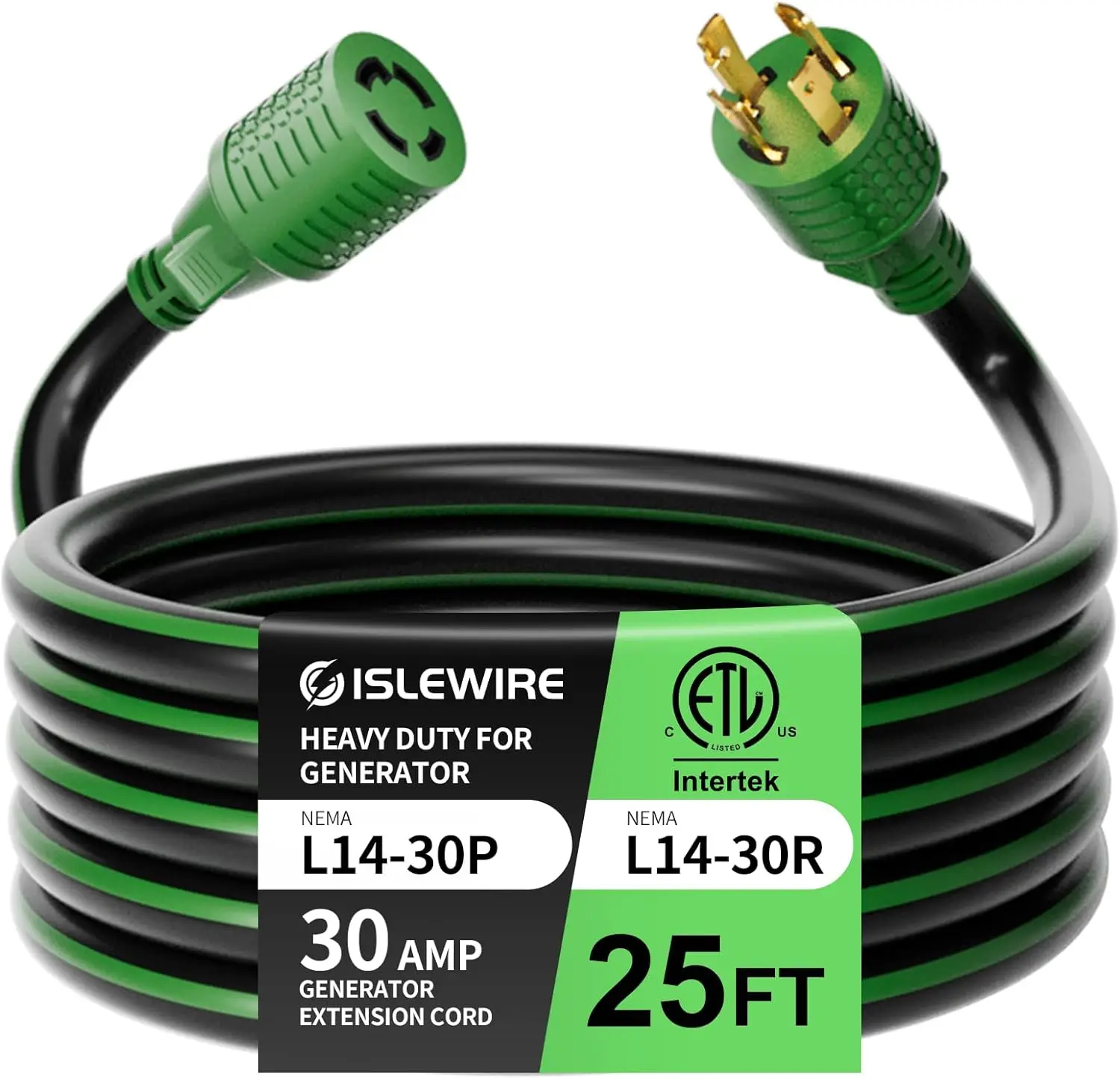 Extension Generator Cord 25FT, NEMA L14-30P/L14-30R, 125/250 Volt Up to 7500 Watts, 10 Gauge SJTW Twist Lock Power Cord