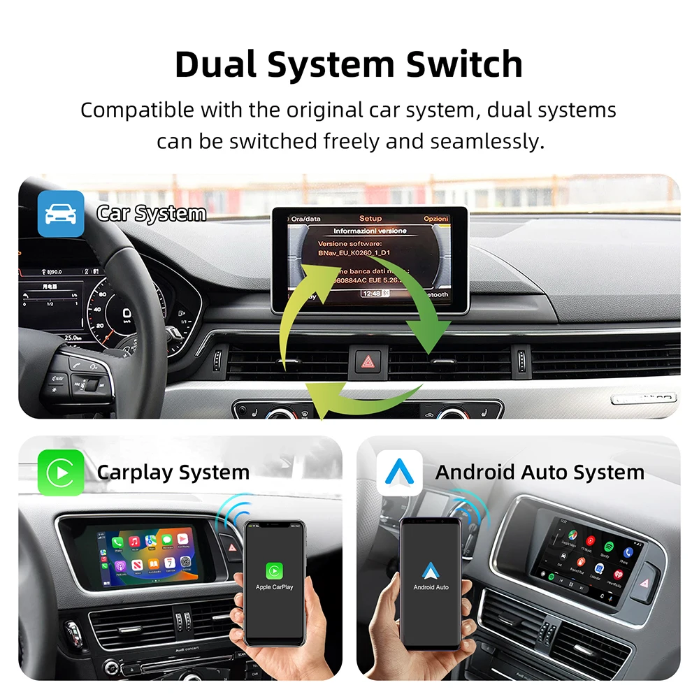 ANYFAR Wireless CarPlay Android Auto Interface Adapter für A4 A5 Q5 2008-2018 MMI 3G System mit AirPlay Mirror Link Bluetooth