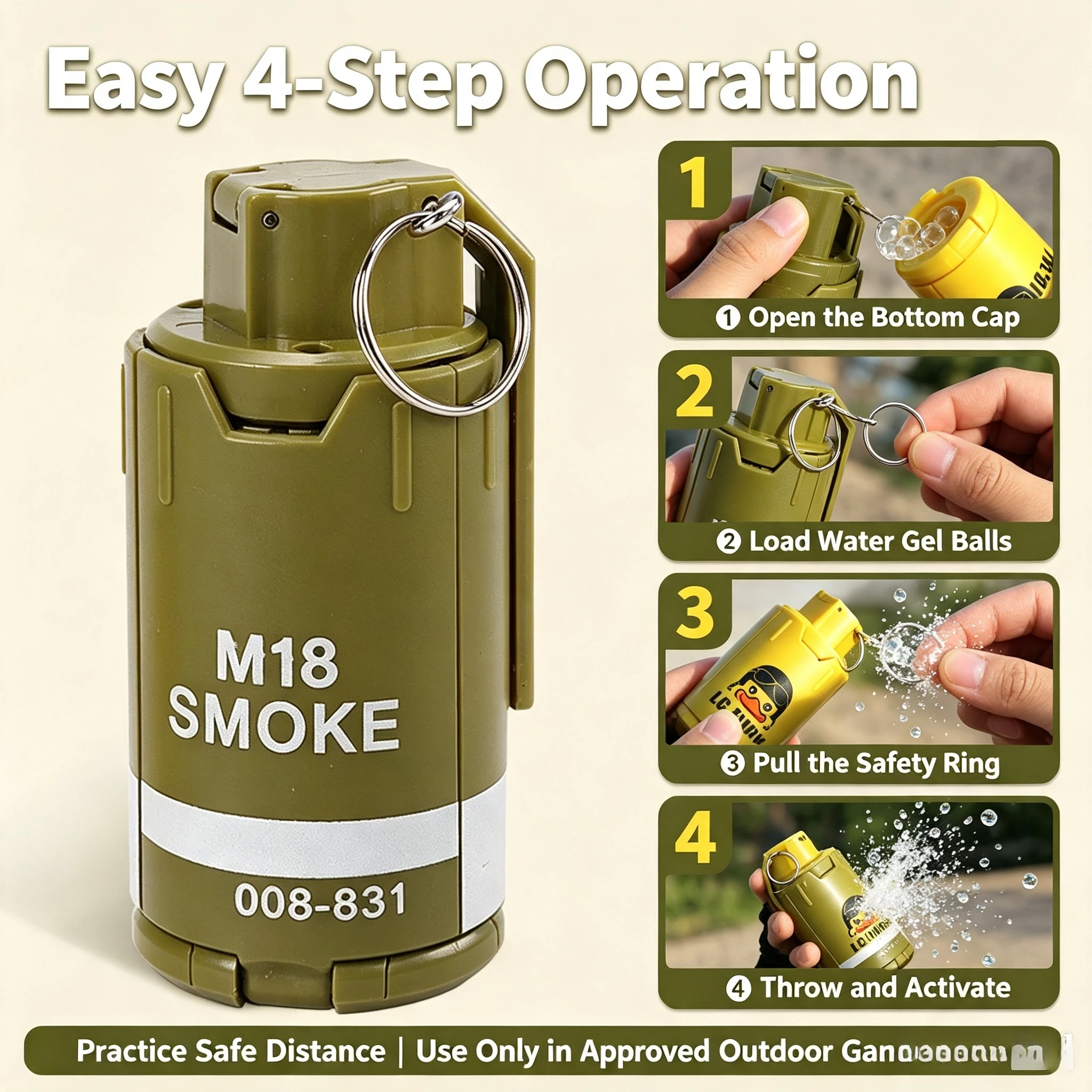 Outdoors Fun Toys Funny Gift M18 Hand Grenade Pump Thrown Plastic Explosion Pump for 6mm-8mm Water Gel Ball Airsoft