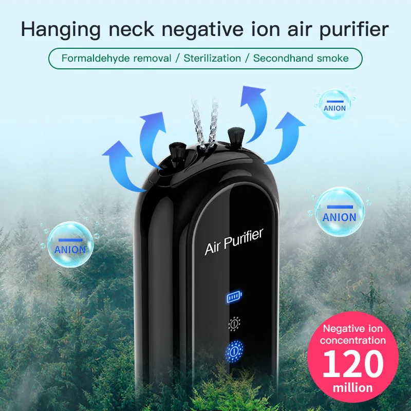 Ozonizador de aire con carga USB, purificador portátil para el hogar, ionizador Personal, collar, máquina de ozono de iones negativos