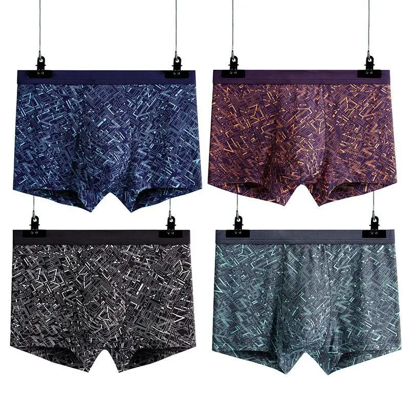 4Pcs/set Plus Size Panties Men's Boxers Boys' Panties Breathable Personality Trend Comfortable Skin-friendly Boxer Shorts Head