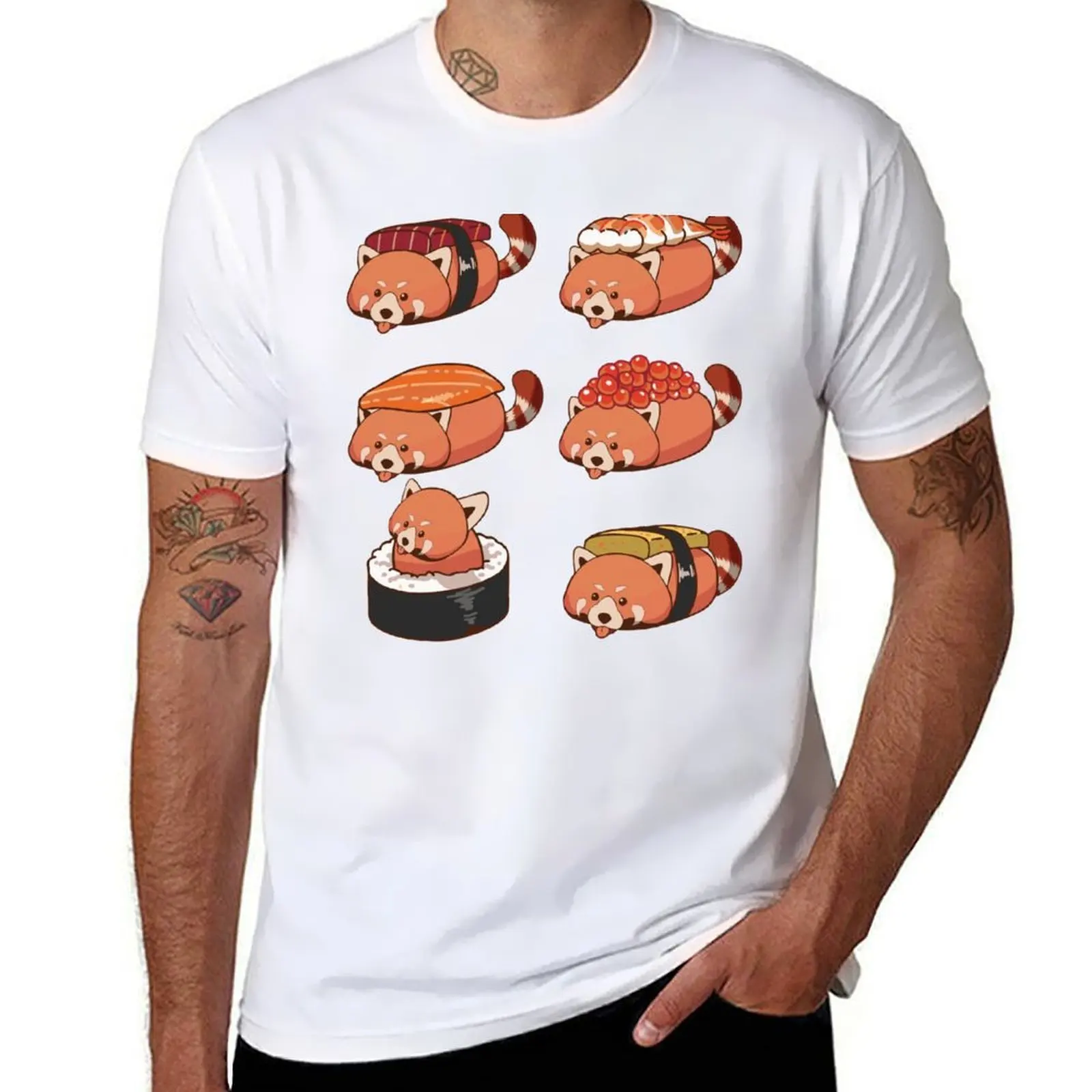 

Cute Red Panda Sushi Rolls Cartoon T-Shirt man t shirt summer cotton t shirts high quality man t shirt designer T-Shirt