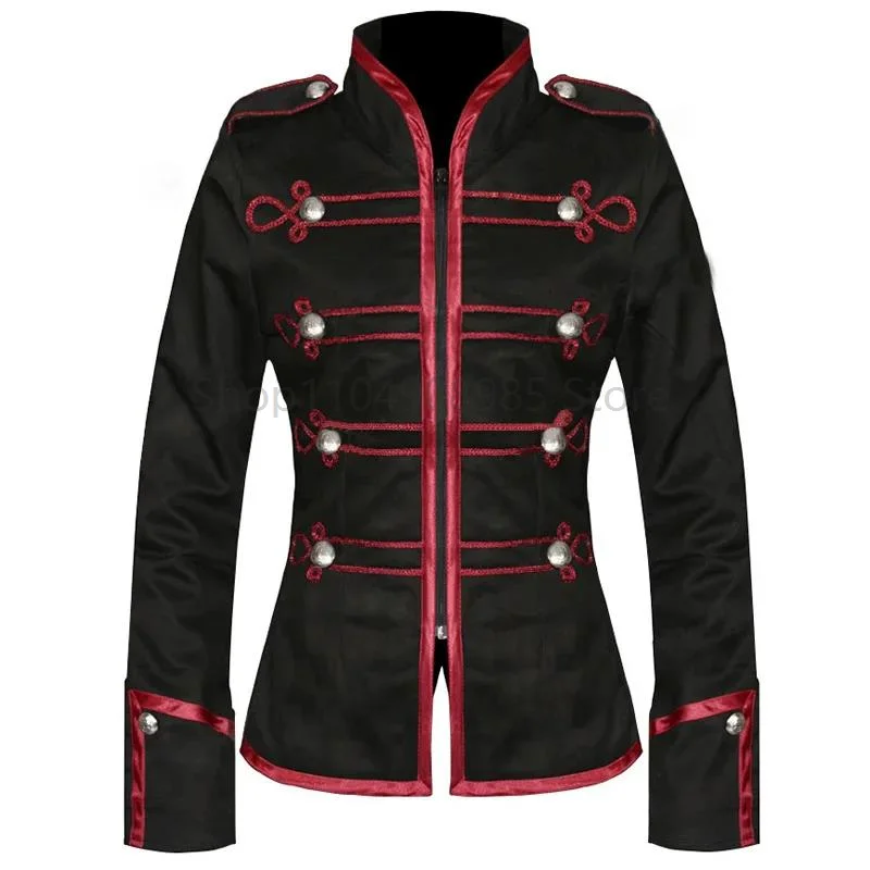 

Medieval Retro Blazers Women Steampunk Military Drummer Gothic Long Sleeve Jacket Outwear Stage Performance Cosplay Costume
