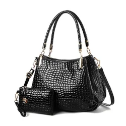 2Pcs Women Luxury Handbag Zip Shoulder Bags For Women 2024 Soft Crocodile Pattern Leather Portable Shopping Totes Bolso Mujer