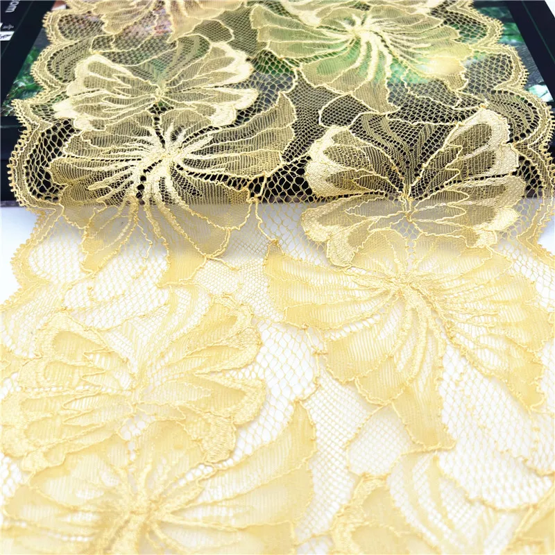 3y/Lot Breite 19cm Zitronengelbe Elastische Stretch-Spitzenborte für Dessous, Nähen, Basteln, DIY-Bekleidung, Stoff, Unterwäsche, Kleidungszubehör – Detail 3