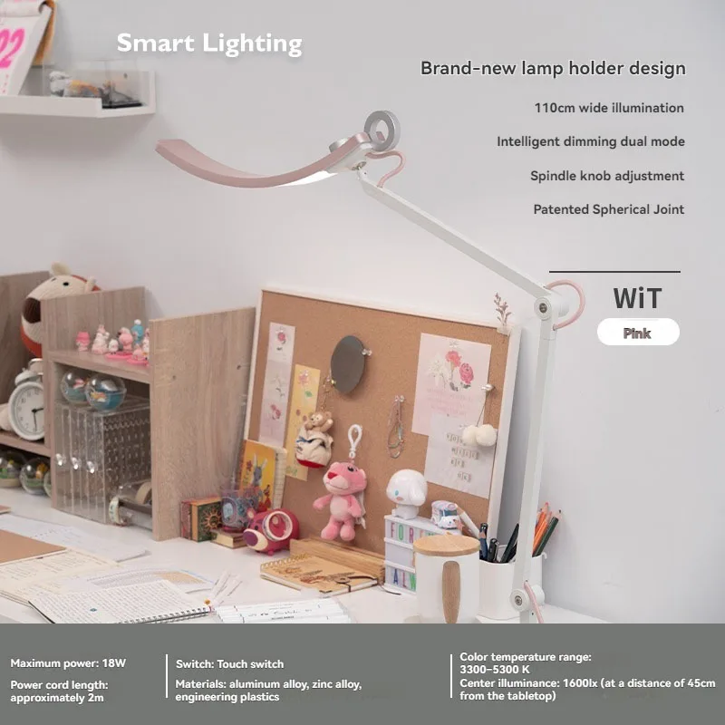 WiT LED Full Spectrum Eye-Caring Desk Lamp Touch Control Table Light For Reading Craft Bedroom Study Multi-Scene Soft Lighting