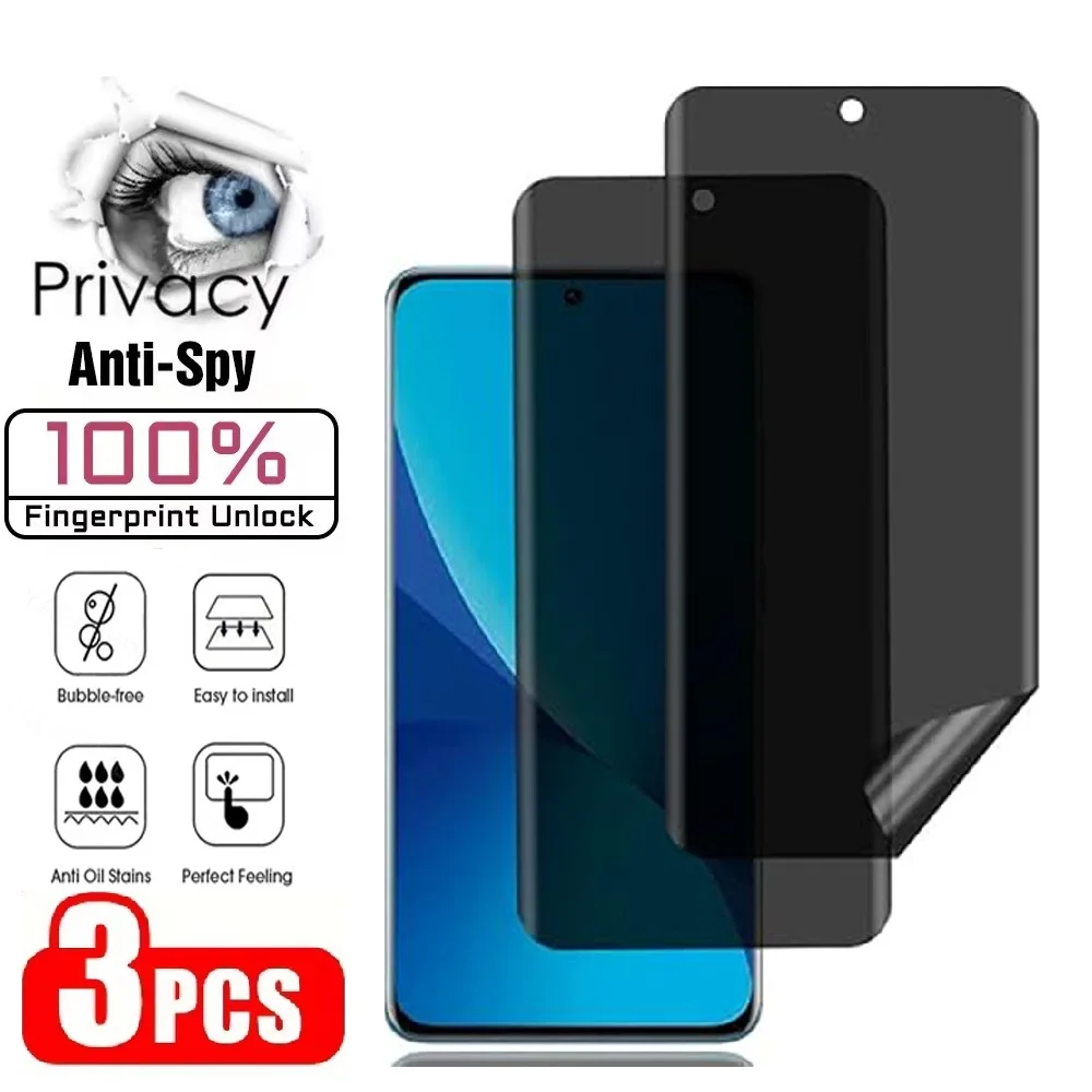 3 Stück Privatsphäre-Hydrogel-Folie für Xiaomi 14 13T Ultra 12T 11 Pro Note 10 8 9 Lite A1 5X Ohne Fingerabdruck-Entsperrung
