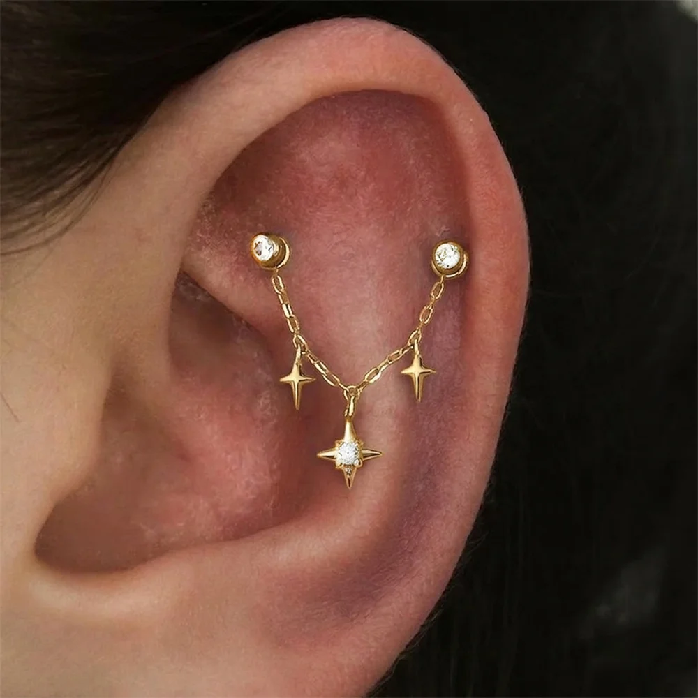 AIDE 925 Sterling Silber Kite Stone Zirkon Flachkopf-Innengewinde-Piercing für Damen, Sternkette, Quasten-Accessoires, Schmuck – Detail 34