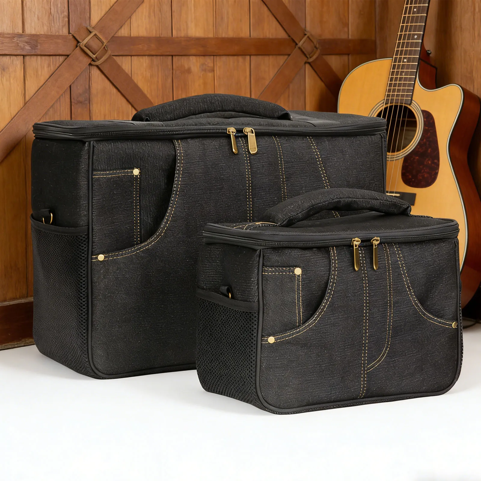 

1 шт., сумка для аудиооборудования, хлопковая портативная сумка для хранения с несколькими карманами и регулируемым плечевым ремнем, аксессуары для электрогитары
