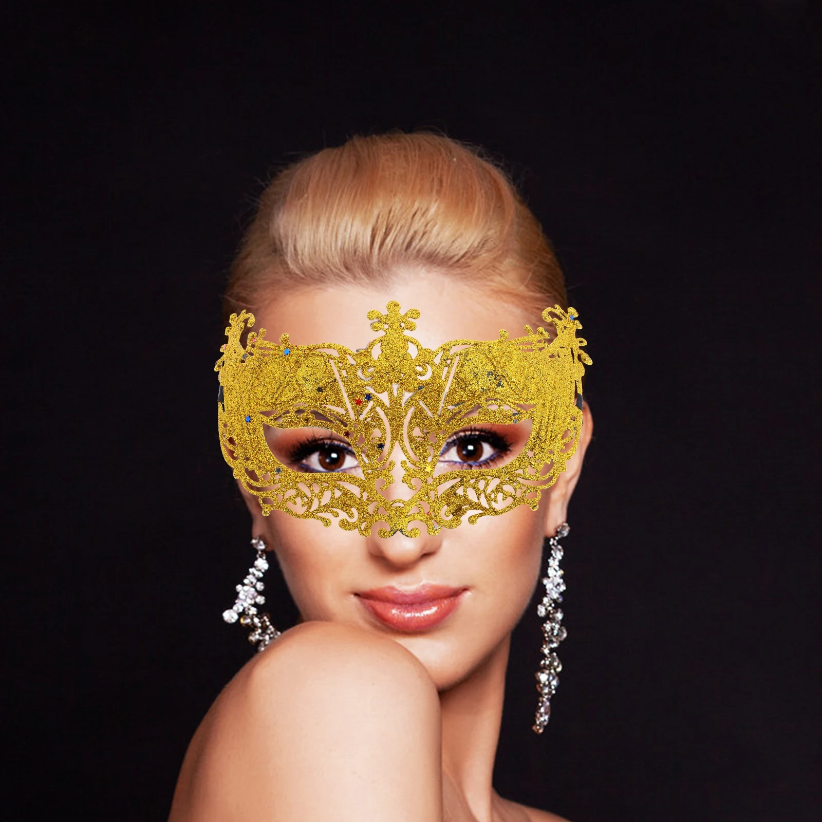 

Fox Masquerade Mask Carnival Golden Glitter Hollow Pattern Durable Plastic Mask Masquerade Ball Party Cosplay Festival
