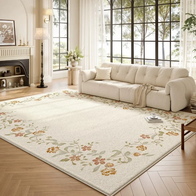 Cream Style Carpets for Living Room French Flowers Bedroom Decor Carpet Fluffy Soft Bedside Plush Rug Home Anti-slip Floor Mat