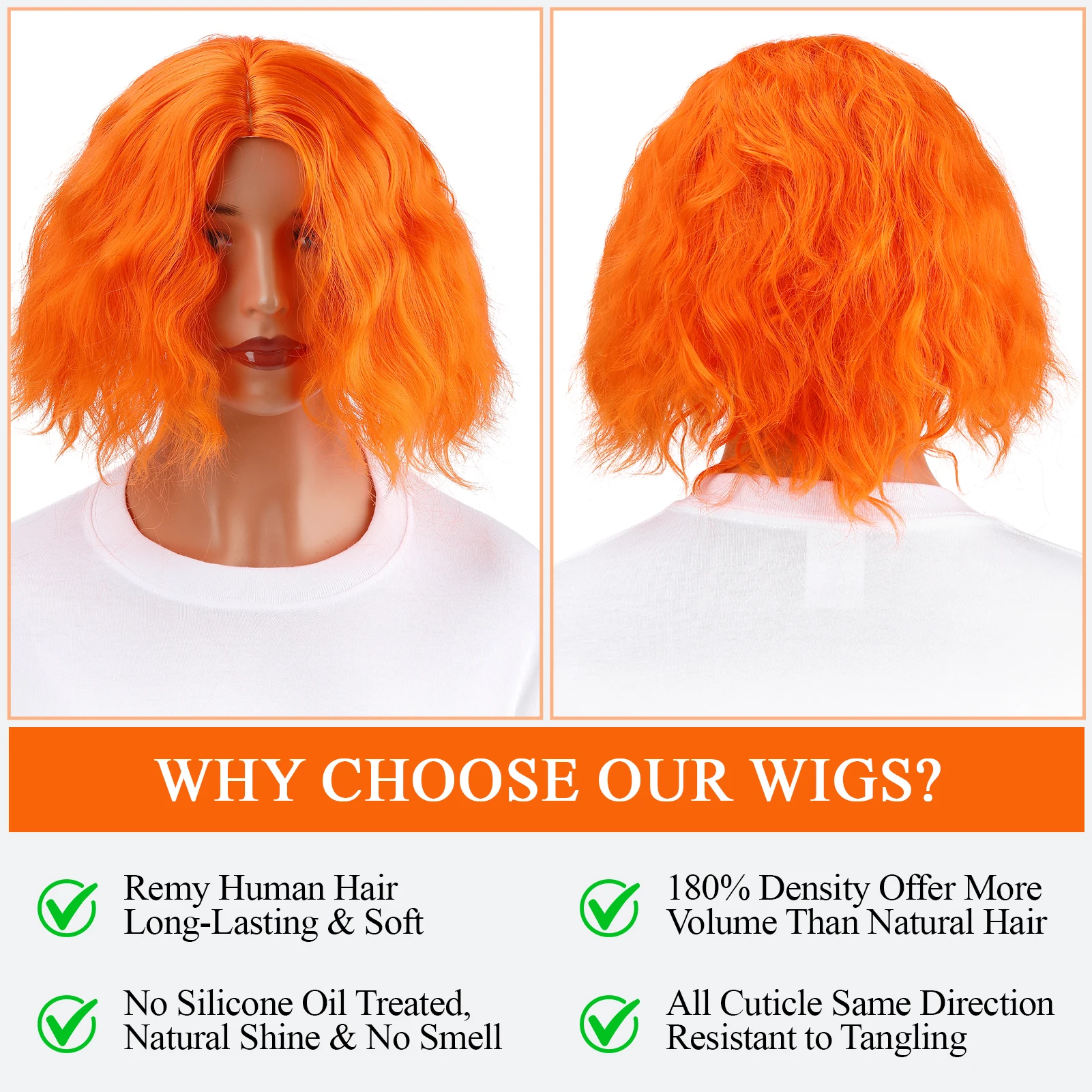 باروكات كاملة مجعدة باللون البرتقالي للهالوين، باروكات قابلة للتنفس ذات مظهر طبيعي للاحتفالات السفر وحفلات الزفاف والشحن المحلي