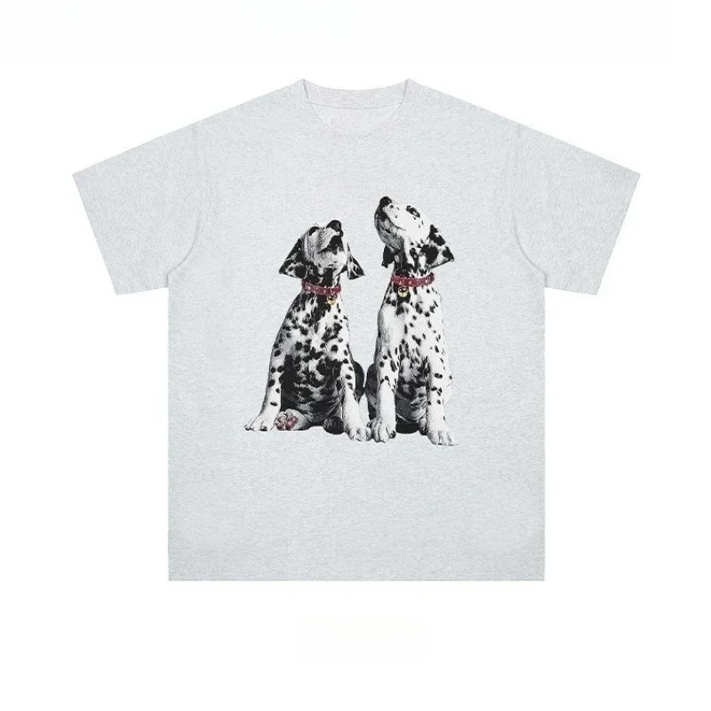 2025 جديد عالي الجودة القوطية نمط جديد الأمريكية رصدت الكلب تي شيرت مطبوع الرجال والنساء فضفاضة قصيرة الأكمام #3