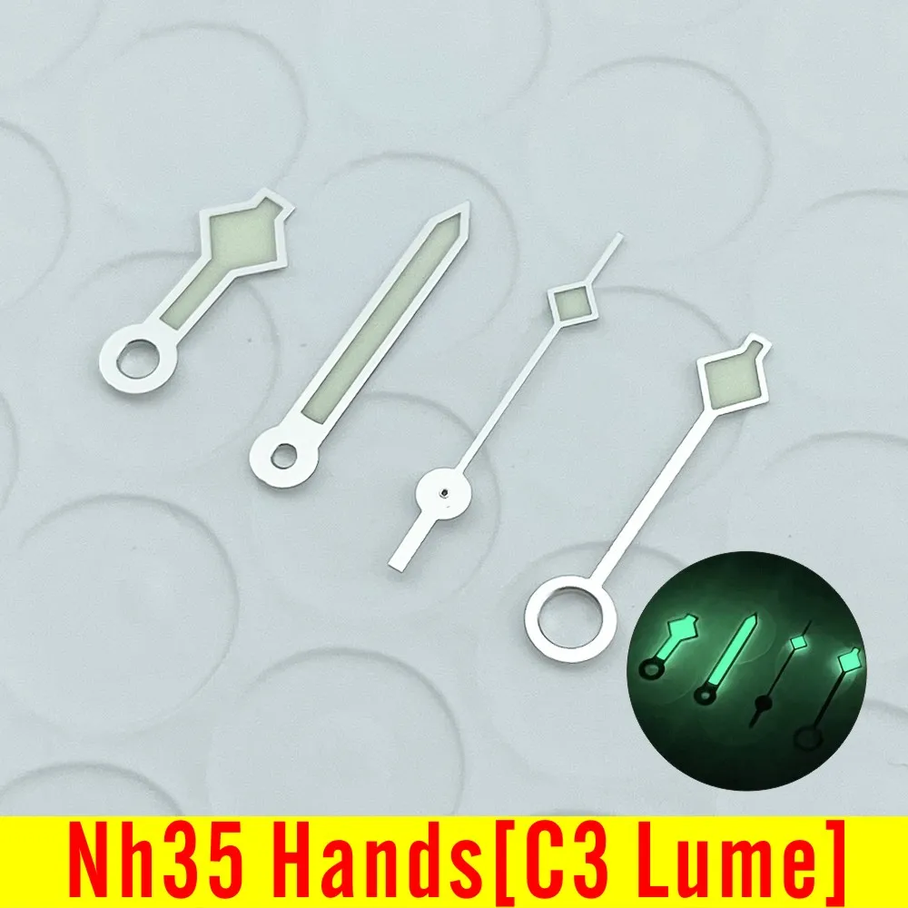 Silver Watch Hand Watch accessories Snowflake Hands Set for NH34A GMT Movement Mod for NH34 SKX SSK Mod C3 Lume 4 Hand Luminous