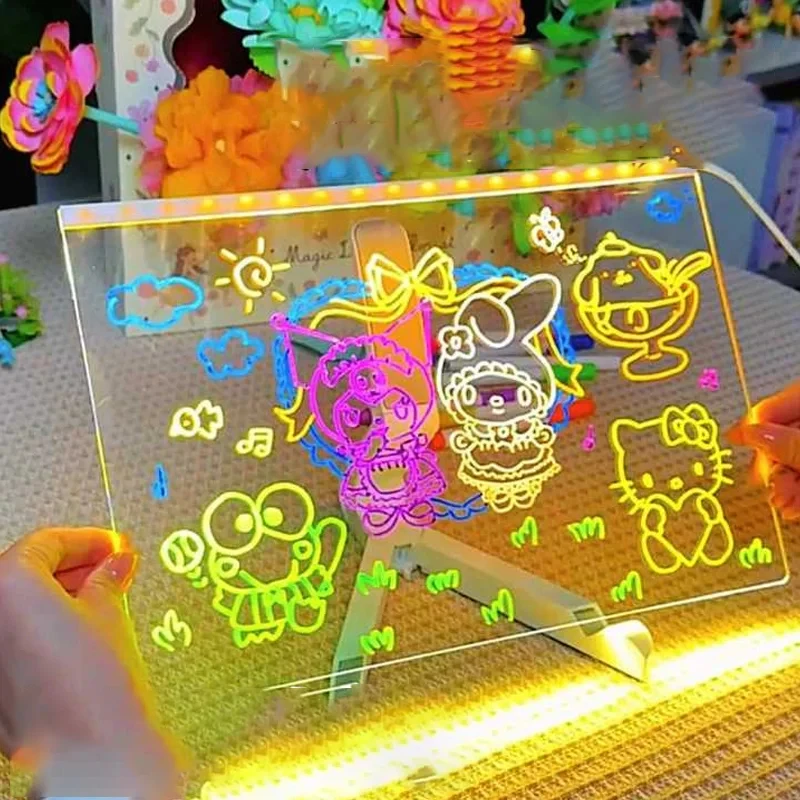 Rewritable DIY Children's Glowing Drawing Board Message Lamp With 7 Colorful Pens Light Up Acrylic Message Board