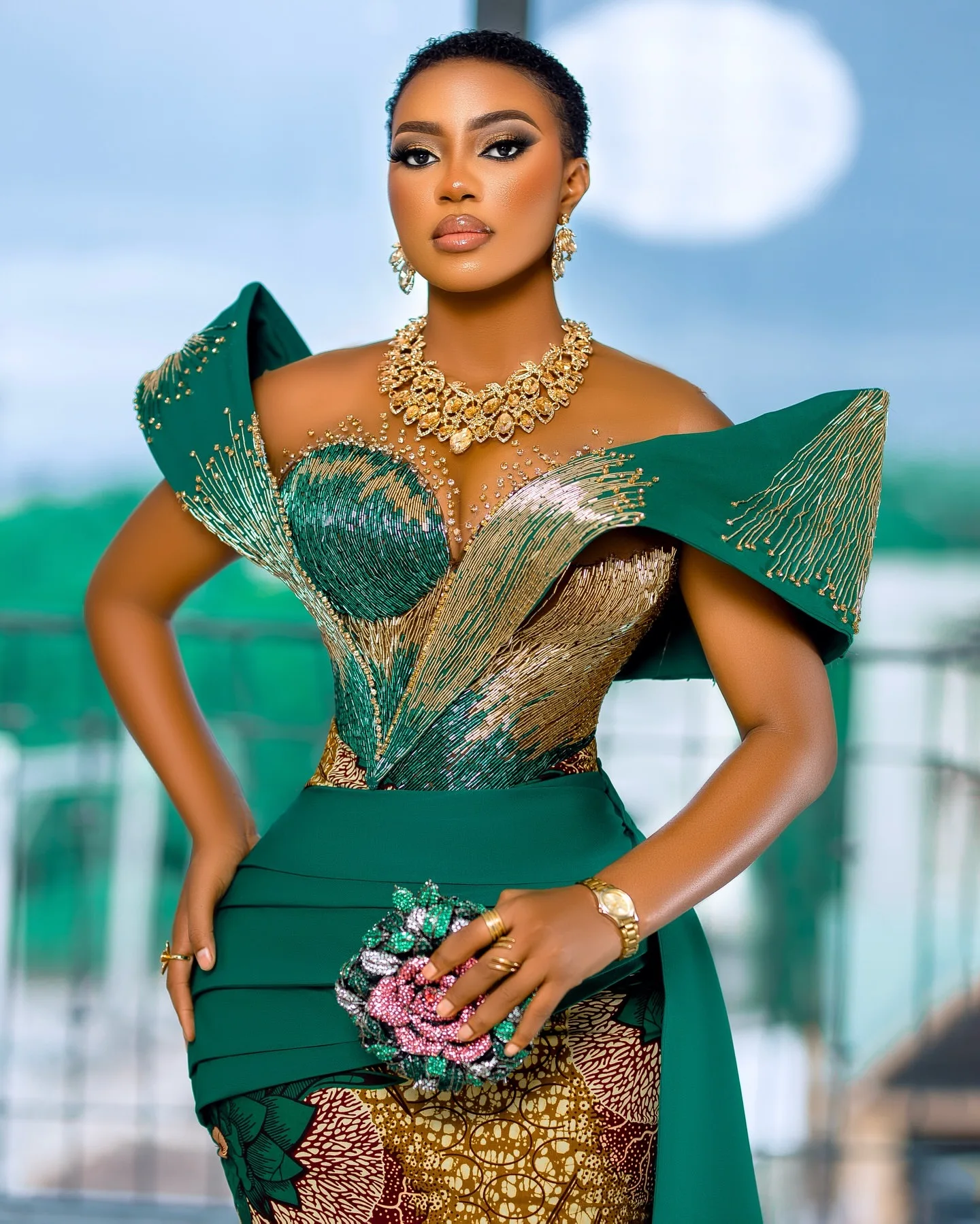 Hunter africano verde recto 2025 vestidos de fiesta impreso con cuentas cuello transparente noche Formal fiesta cumpleaños vestidos ZJ1782