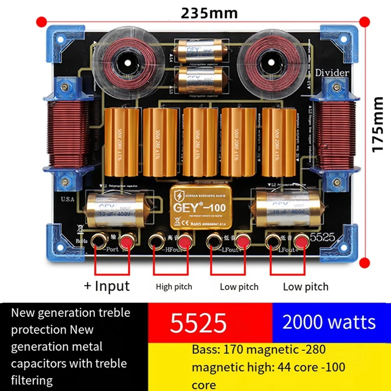 2000W Audio Frequency Divider Two Way Speaker Crossover 15 18Inch Stage Performance High Power Frequency Divider Easy Install