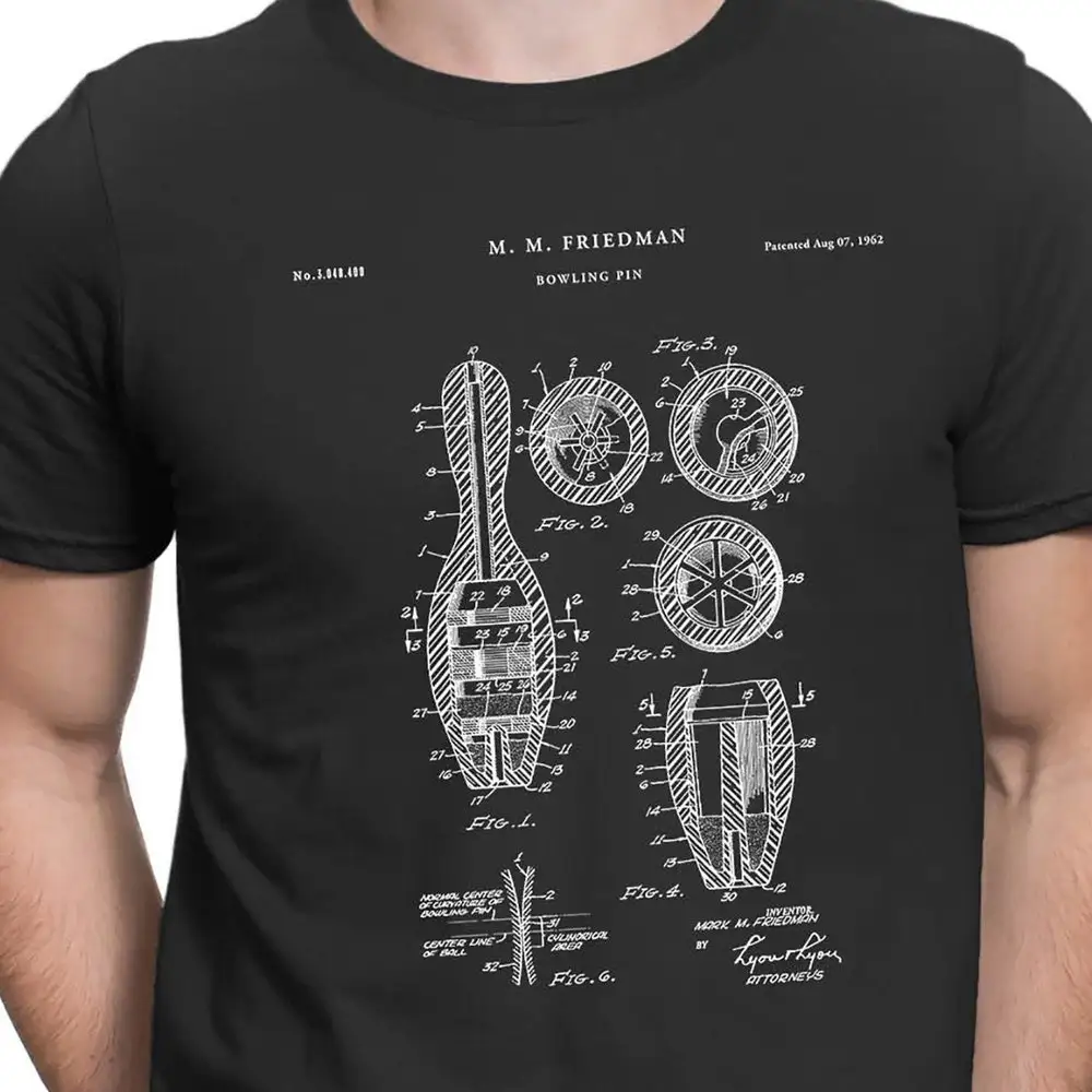 Bowling Pin Patent T Shirt S Xxl Game Alley Pro Bowl Games Balls Blueprint Cool Pt570