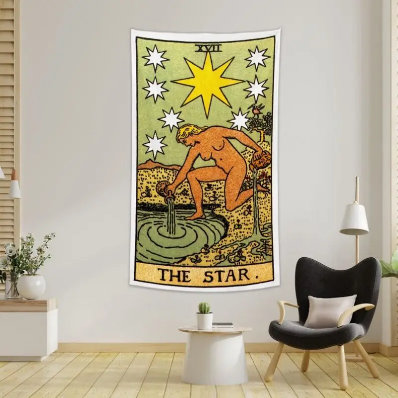 VIKAMA Tarot Star Tapestry Mystic Astrology Witchy Art Wall Hanging Decor Bedroom Living Room Dorm Apartment