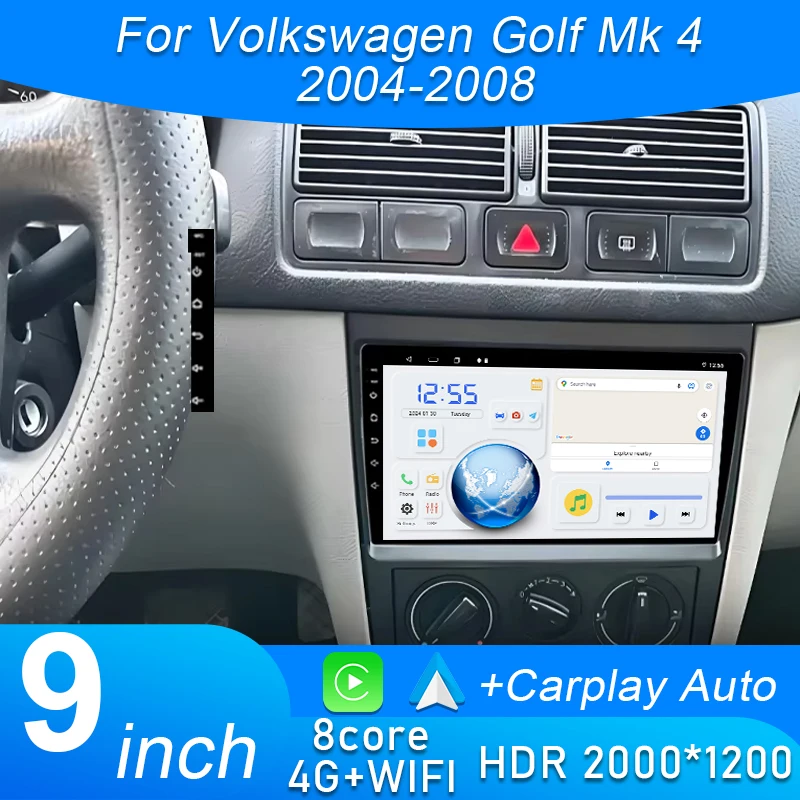 

Android 15 For Volkswagen Golf Mk 4 2004-2008 Car Radio Carplay Multimedia Player GPS Navigation BT 4G Wifi Video Stereo No 2din