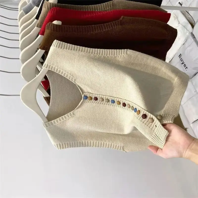 

Cardigan for Women High-grade New Gray Knitted Tank top Women's Spring Chic Rainbow Button Vest Stacked Cardigan Sweater Vest
