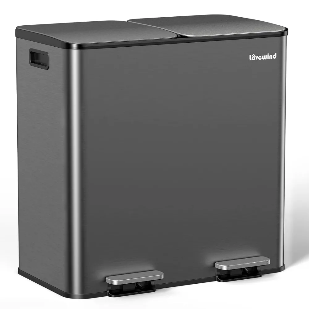 

Мусорный бак, 2 х 10,5 галлонов (2 х 40 л) для кухни, мусорный бак с двумя отделениями для переработки кухонных мусорных баков, нержавеющая сталь